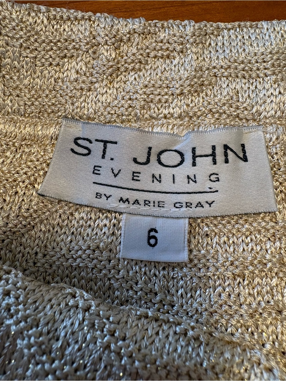 Vintage St. John Evening by Marie Gray Gold Metallic Knit Skirt Set 4/6 USA - Picture 6 of 7